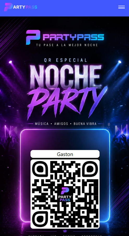 Ticket QR generado por PartyPass para ser validado en el acceso a un evento.